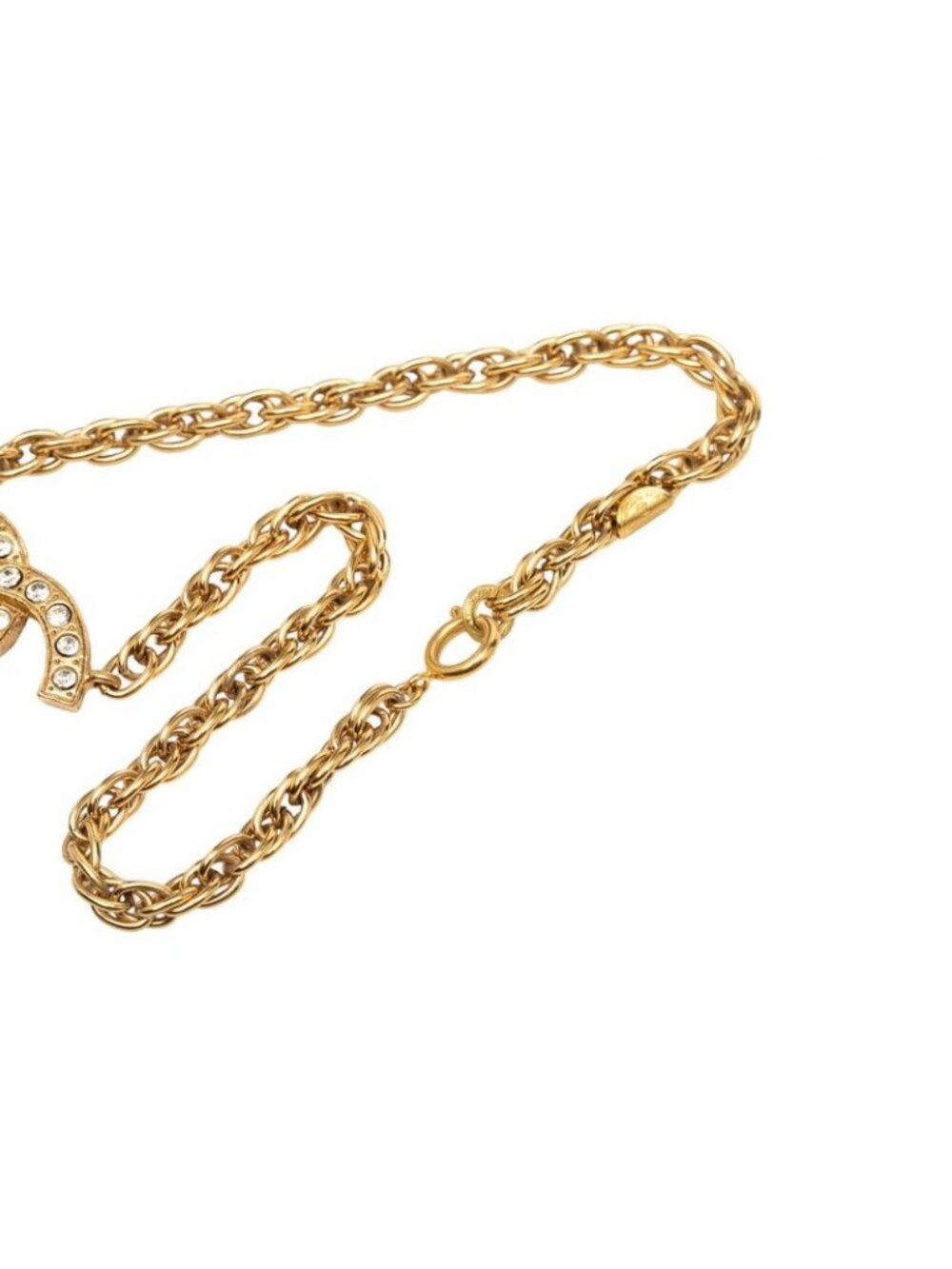 Chanel Vintage CC Logo Necklace Gold Plated Line Stone 1 - Picture 4 of 6